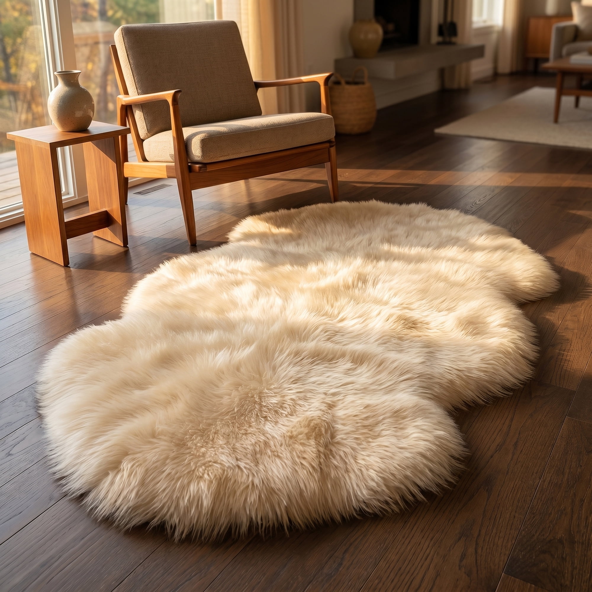 Unique Bargains Ultra Fluffy Bedroom Non Slip Fuzzy Shaggy Area Rug 35" x 24" Beige Yellow