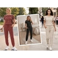 thumbnail image 4 of MOYIKO 2 Piece Lounge Sets for Women Summer Travel Outfits Crew Neck Short Sleeve Tops Long Pants Matching Sets Pajamas Clothes, 4 of 7