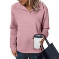 thumbnail image 2 of BiZtdJrK V Neck Waffle Sweatshirt Women Lapel Collar Long Sleeve Pullover Tops Lightweight Comfy Fall Loungewear Pink L, 2 of 10