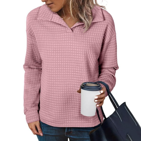 Guieoi Sweatshirts for Women Plus Size under $10.00 Women's Oversized Sweatshirts Long Sleeve Turn Down Collar Pullover 2025 Fall Trendy Clothes Pink Black*Friday/Cyber*Monday