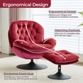 thumbnail image 5 of Comfort Stretch Velvet Swivel Accent Chair with Ottoman Round Reading Chair with Foot Stool Set Burgundy, 5 of 7