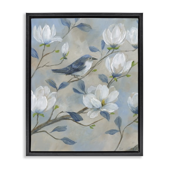 Stupell Industries Blue Bird & Magnolia Black Framed Floater Canvas Wall Art, design by Nan