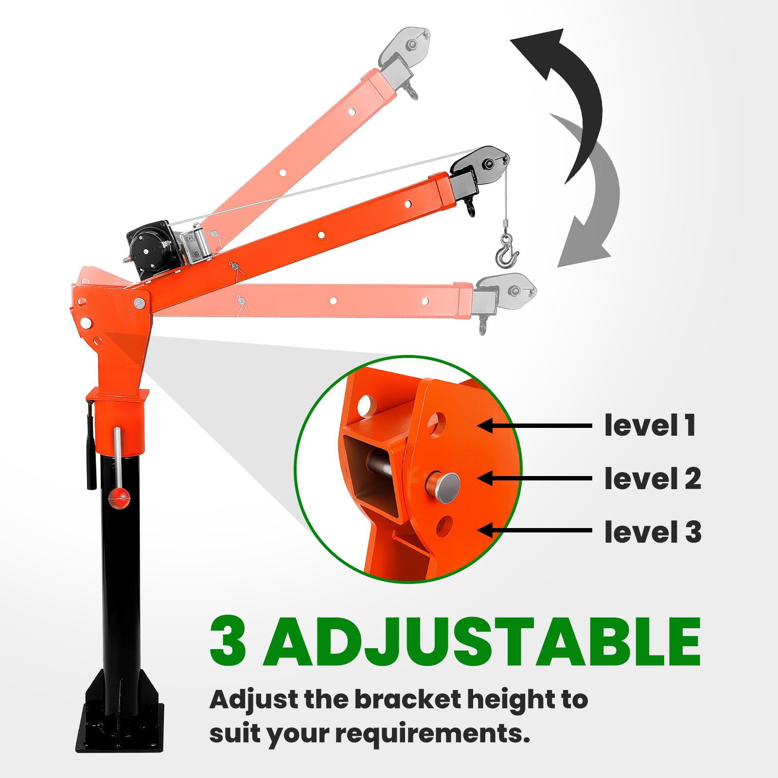 12V 2000LBS Electric Pickup Truck Crane Hoist, 360° Swivel Extendable Arm Heavy Duty Lifting Crane with 1100LBS Load Capacity for Engine, ATV, Boat and Cargo Lifting