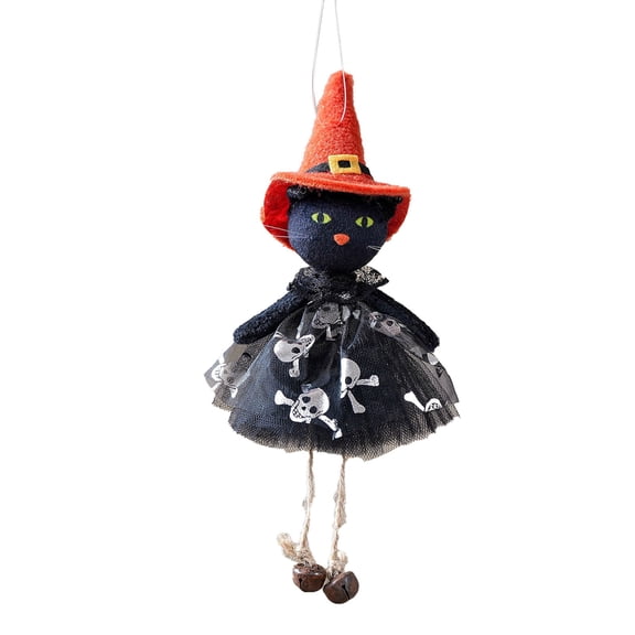 Leeye Halloween Black Cat Plush Hanging Ornament, Spooky Cat Wall Decor for Party Home Door Window, Black, 8.66x4.33in, 0.03 lb
