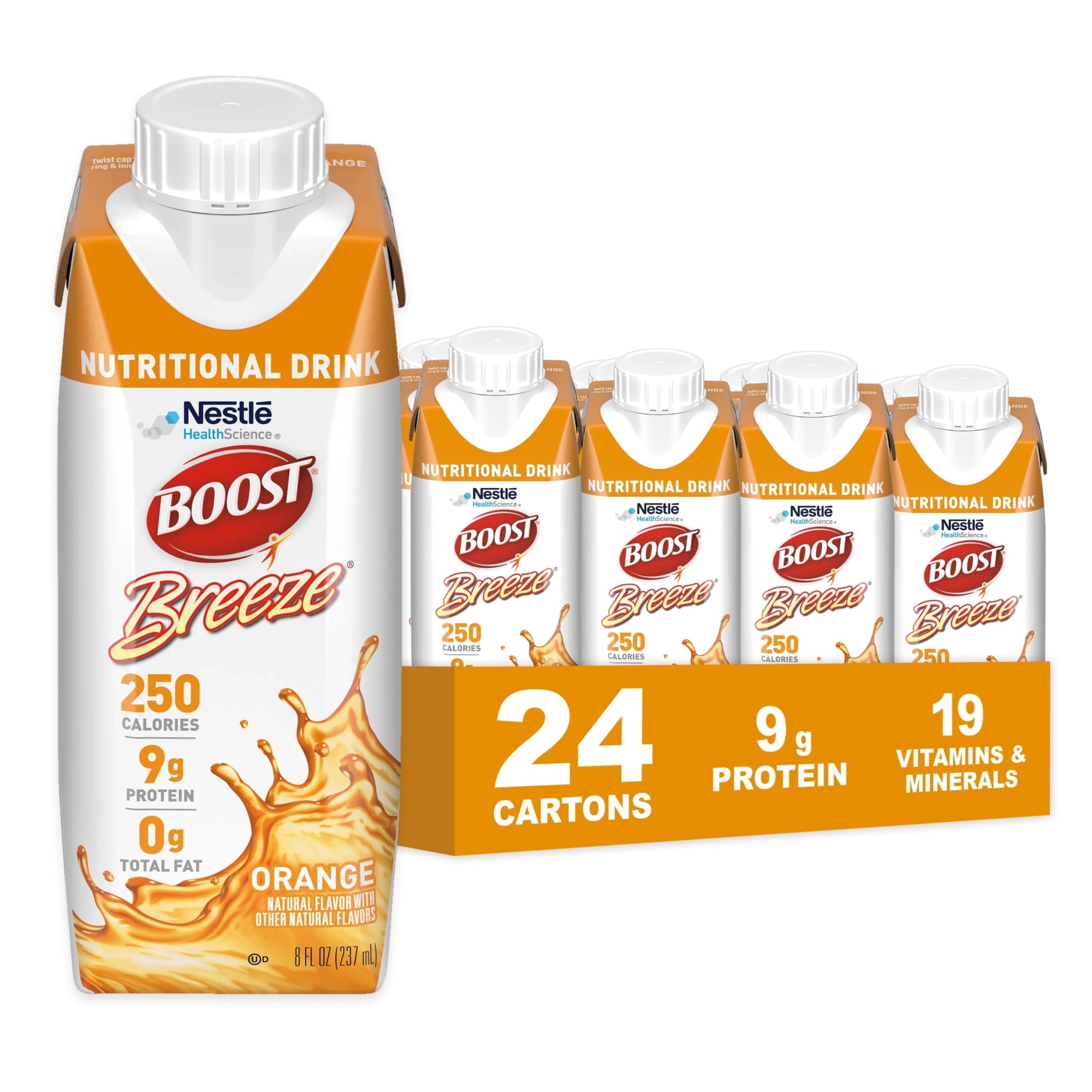 BOOST Breeze Clear Nutritional Drink, 9g Protein, 250 Calories, Orange, 8 fl oz (Pack of 24)