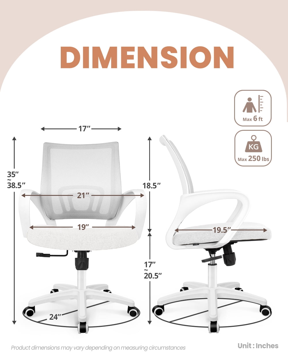 NEO CHAIR Office Desk Computer Chair Ergonomic Mesh Gaming Cushion Seat with Comfy Lumbar Mid Back Support Adjustable Height Swivel Rolling Wheels for Home Task (Ivory)