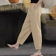 thumbnail image 4 of Linen Pants for Women Palazzo Pants Petite Plus Size Casual Solid High Waist Wide Leg Vacation Cropped Trousers Trendy Clothing Pull On with Pockets Khaki XL, 4 of 8