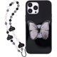 thumbnail image 1 of Funda de mariposa negra brillante compatible con iPhone 14, bonita funda de mariposa negra 3D con soporte de mariposa y cadena de cuentas de corazón blanco y negro para mujeres y niñas., 1 of 8