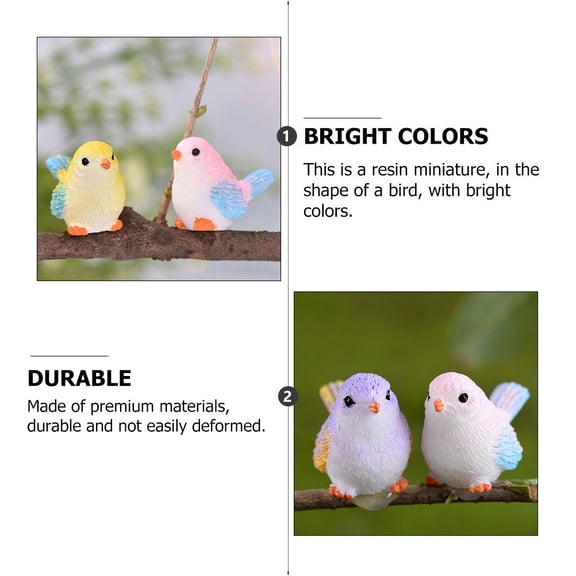 LOLIPPYY Bird Resin Miniature Figurines, 8pcs Assorted Colors, Decorative Craft Ornaments for Home, Garden, Party, Bedroom, Car, 3.94in