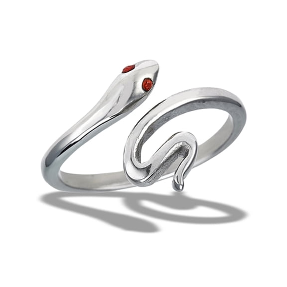 Simulated Garnet High Polished Snake Ring Stainless Steel Band Red CZ Jewelry Female Size 10