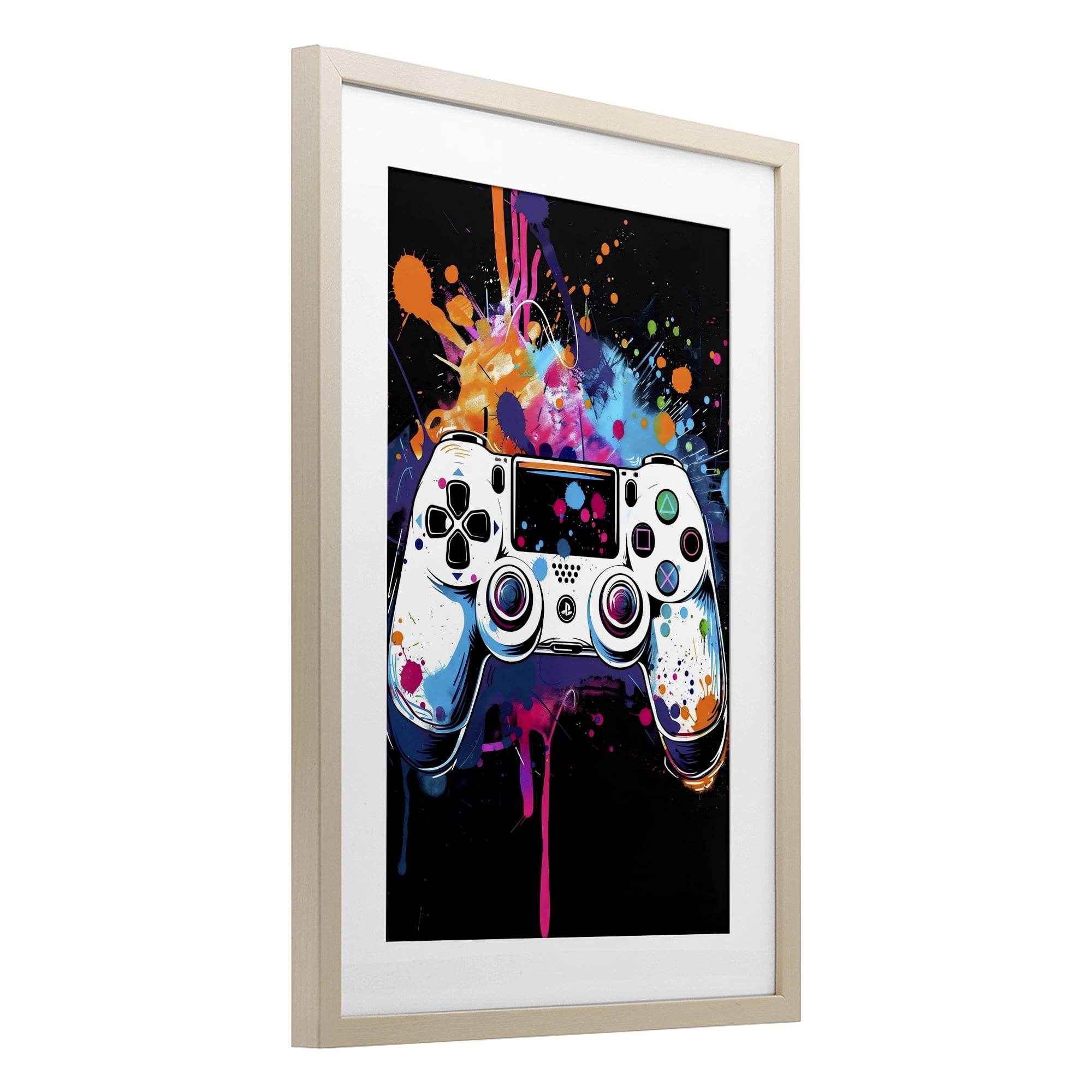 Stupell Industries Controller Contrast with Neon Splatter Birch Framed Print Under Glass, design by Creative Studio
