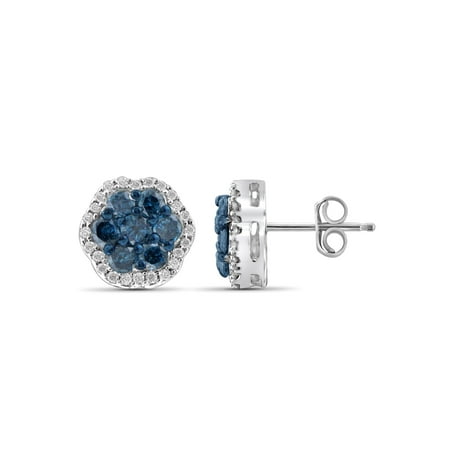 JewelersClub 1 Carat T.W. Blue and White Diamond Sterling Silver Stud Earrings