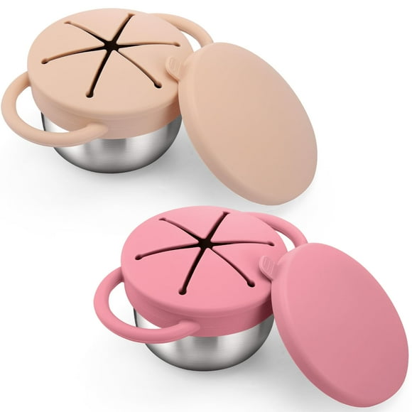 Vasos para aperitivos para niños pequeños BUSOHA, de acero inoxidable, 270 ml, paquete de 2 con tapa