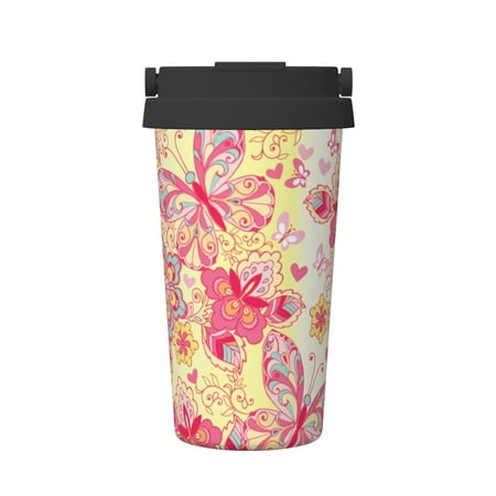 

Insulated Coffee Mug With Lid Pink Seamless Pattern Of Butterflies And Flowers Insulated Tumbler Stainless Steel Coffee Travel Mug With Lid Hot Beverage And Cold Vacuum Portable Thermal Cup Gifts