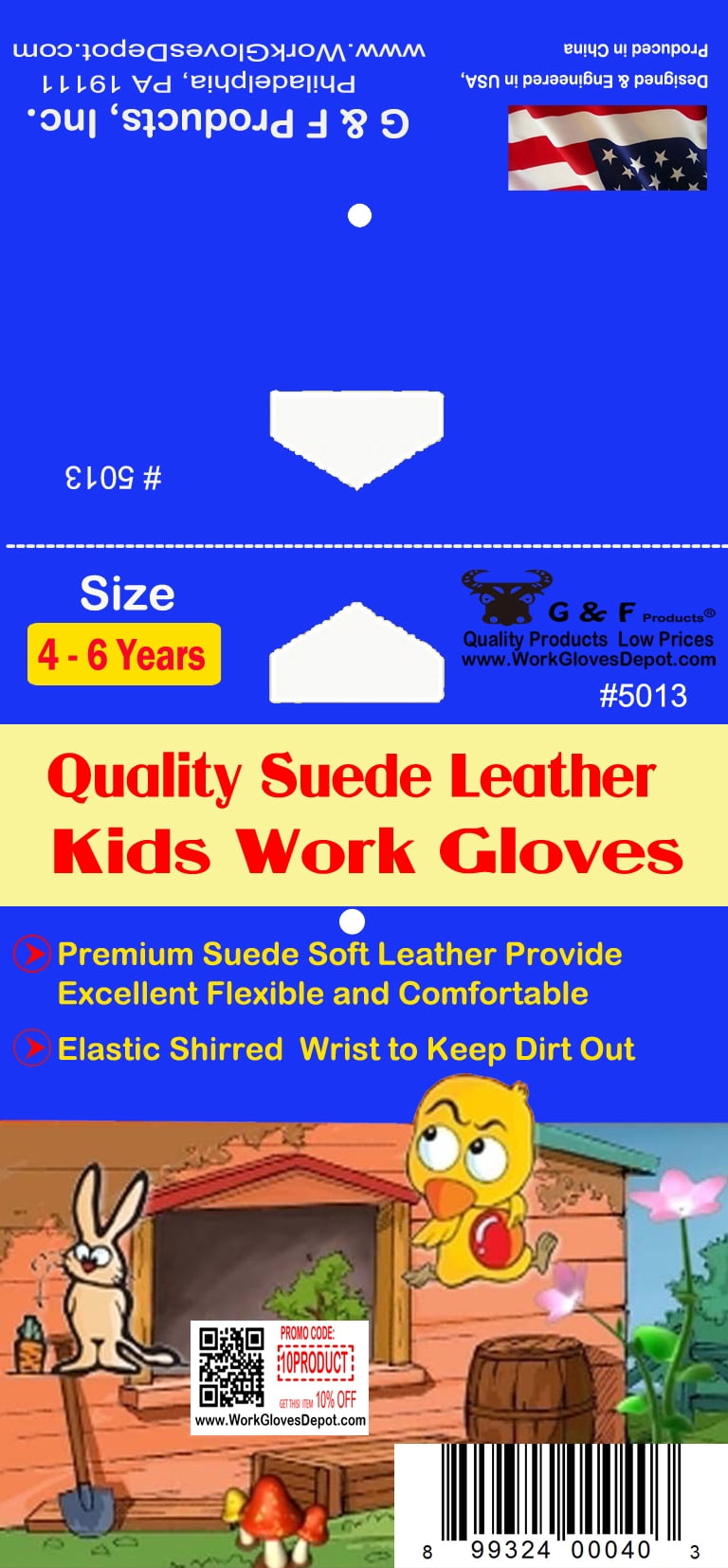 G & F Products Kids' Leather Work Gloves, Keystone Thumb, Brown, 1 Pair of Large, 3-5 Years Old