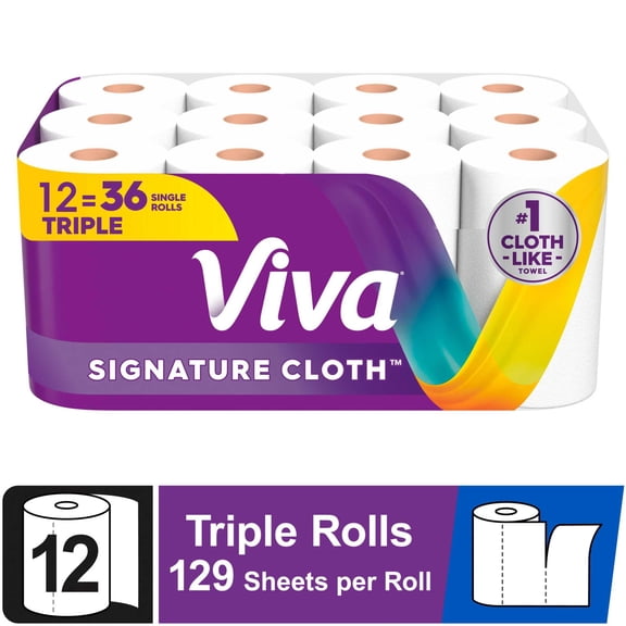 Viva Signature Cloth Paper Towels, 12 Triple Rolls, 129 Sheets per Roll