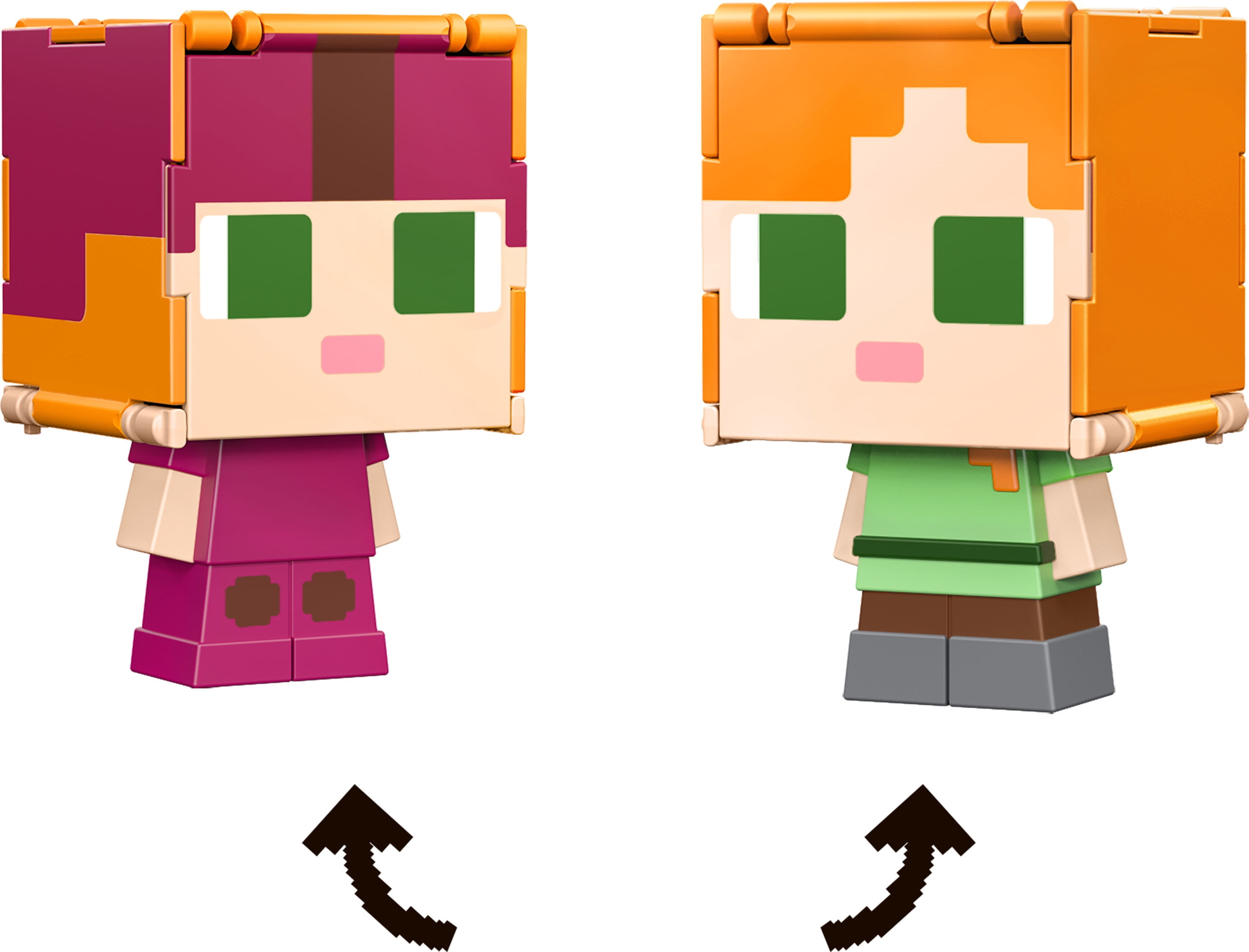 Minecraft Flippin’ Figs Alex & Axolotl Figures 2Pack, 2in1 Fidget Play & Pixelated Design  (图2)