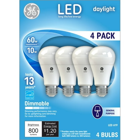 

GE LED Light Bulbs Daylight 60 Watt Eqv A19 General Purpose Bulbs 13 Year 4pk