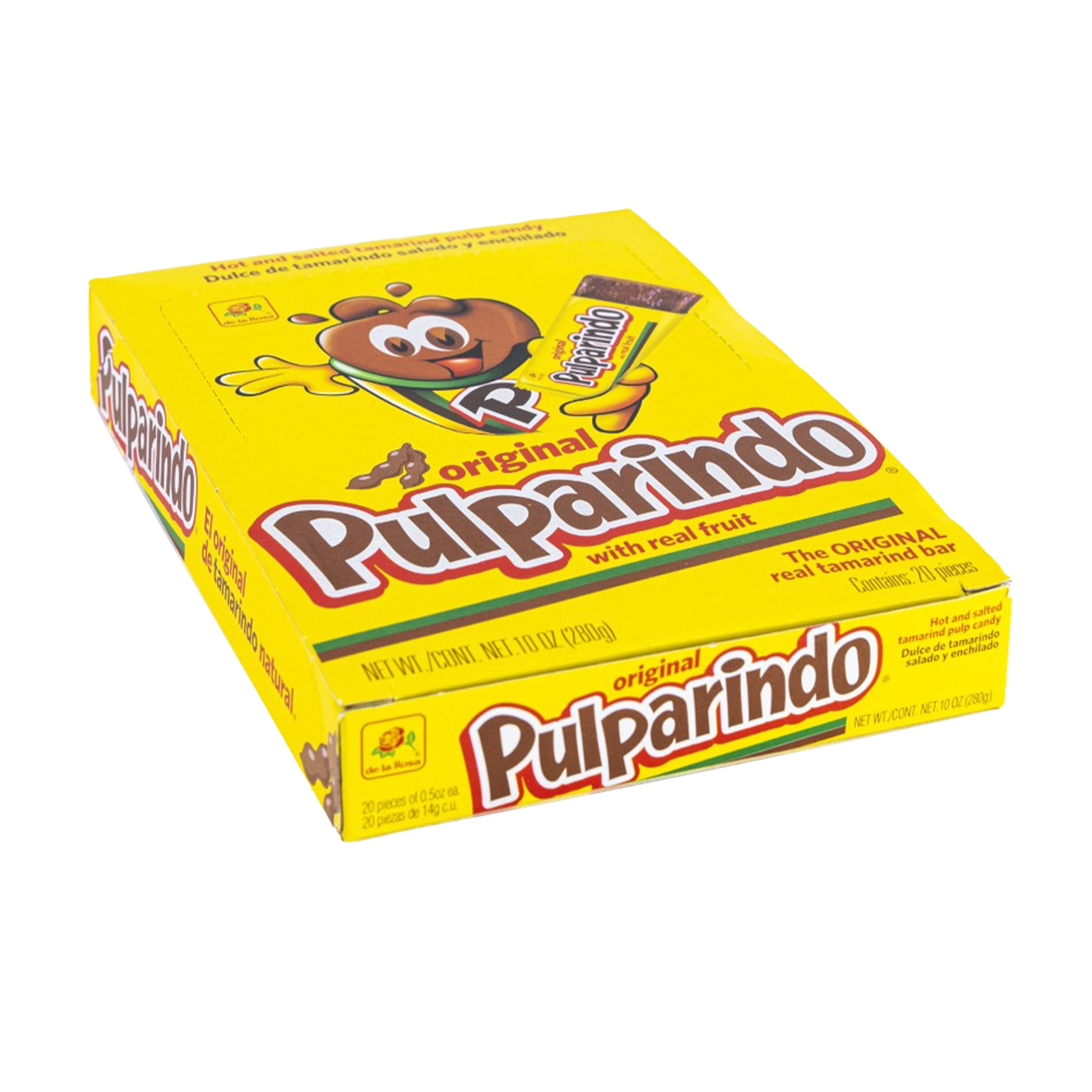 (4 pack) De La Rosa Pulparindo Tamarind Candy, Original Hot and Salted Mexican Candy, 20 Count