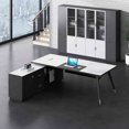 thumbnail image 3 of Wooden L Shaped Office Desks Bureau Modern Multifunctional Drawers Office Desks Keyboard Reception Scrivania Angolare Furnitures My Lux Decor Round, 3 of 24