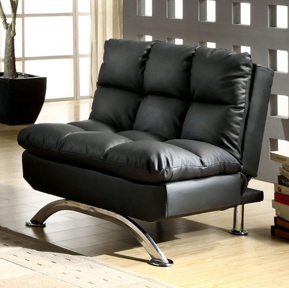 Aristo Contemporary Aristo Single Sofa Chair With Leather, Black