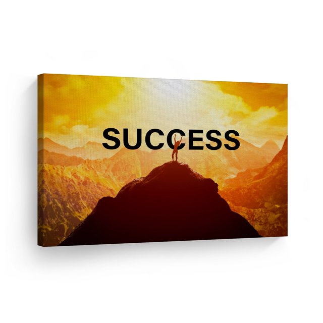 Smile Art Design Success Orange Sunset Sky and Mountain Motivational Canvas Wall Art