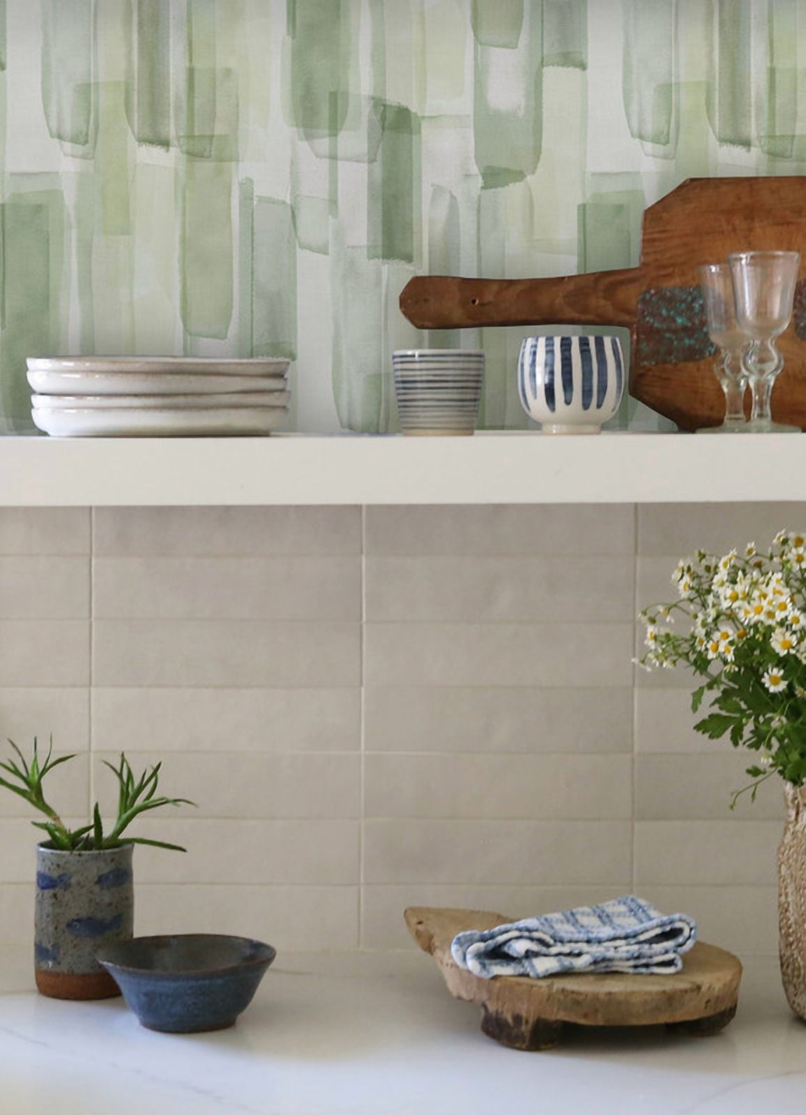 Mr. Kate Watercolor Glass Olive Green Peel and Stick Wallpaper