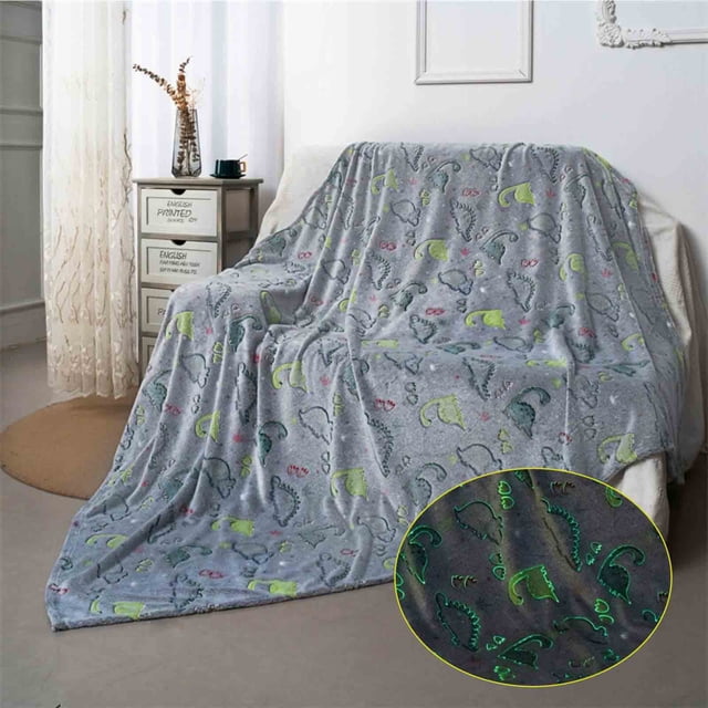 Xihbxyly Manta Luminosa de Dinosaurio, Franela Suave, Diseño Luminoso, Acogedora para Sofá y Cama, Regalo Divertido para Ocasiones Especiales, Lavable a Máquina, Varios Tamaños Disponibles.