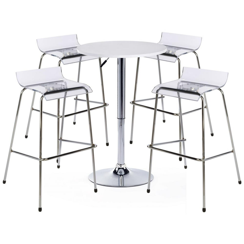 Modern Bar Stools and Table Set, 4 Chairs, 1 Height Adjustable Table