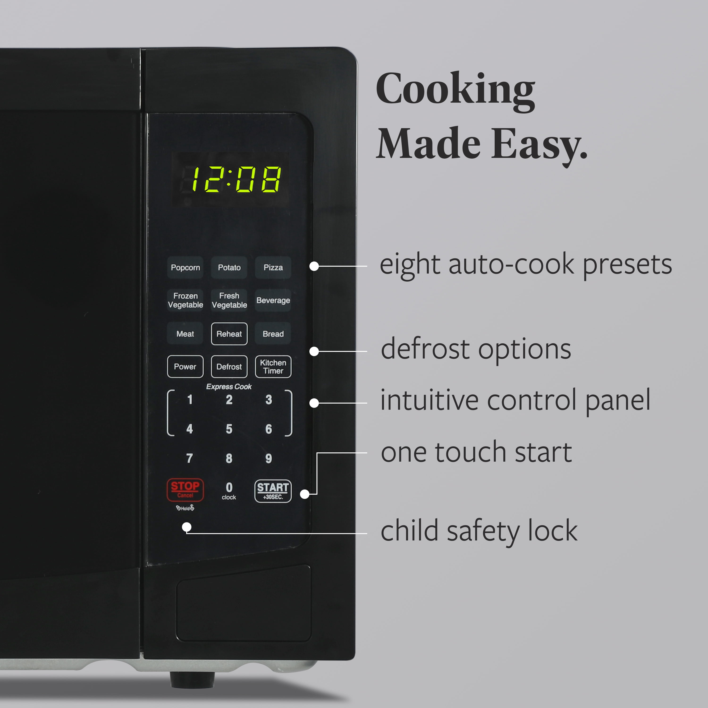 Farberware 1.1 cu ft Microwave Oven, 1000W Countertop Microwave Oven with 8 Auto Cook Programs, Black