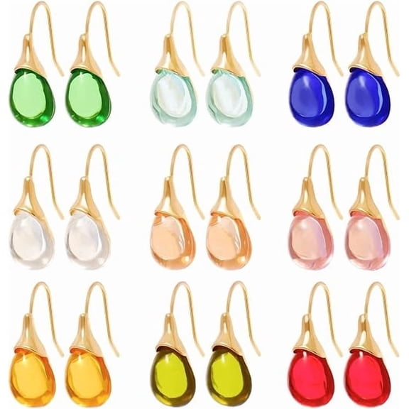 Coiris 9 Pairs Colorful Teardrop Earrings for Women Crystal Silver Earring Sets for Women