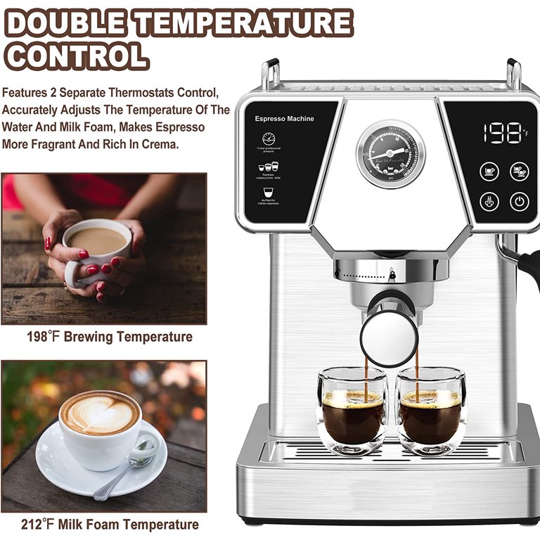 Coffee Machine, Gourmia 4-Shot Steam Espresso, Cappuccino, and Latte Maker  with Frothing Wand