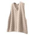 thumbnail image 2 of Delayuji Women's Knitted Sweater Vest Solid Color Hollow Pullover Vest Loose Casual Vest Womens Fashion Sweater Beige, 2 of 7