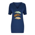 thumbnail image 4 of DeHolifer Women T Shirt Short Sleeve V-Neck Feather Printed Casual T Shirt Summer Fashion Blouse Tops Blue S, 4 of 5