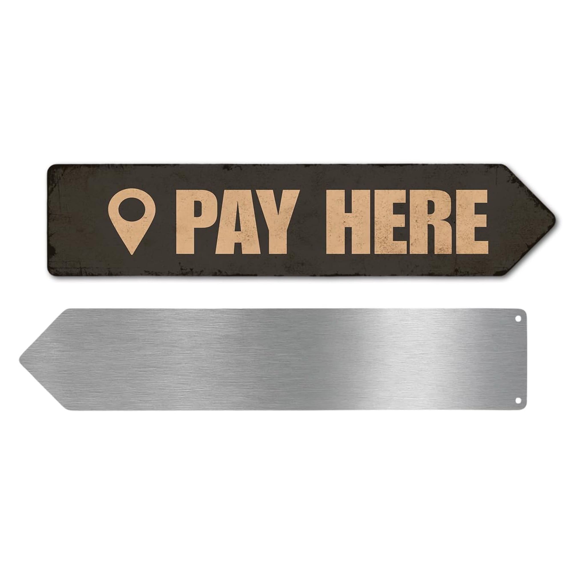 Pay Here Metal Sign by DC | Arrow Metal Directional Signage for Indoor & Outdoor | 4x18 Rust-Free Aluminum Sign | Leisure & Bar Signage UV Protected Road RIGHT Arrow Sign | Made in USA