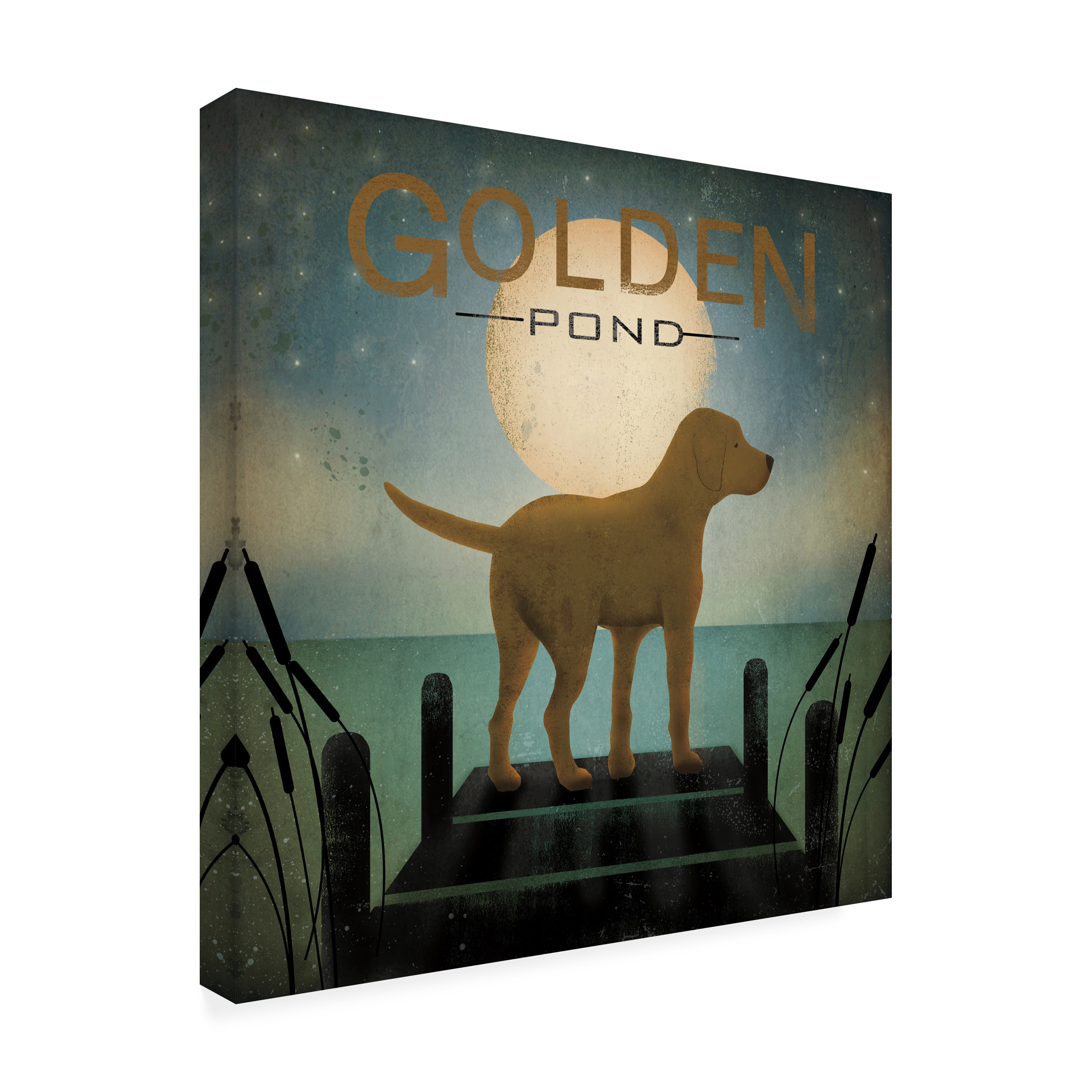 Trademark Fine Art 'Moonrise Yellow Dog - Golden Pond' Canvas Art by Ryan Fowler
