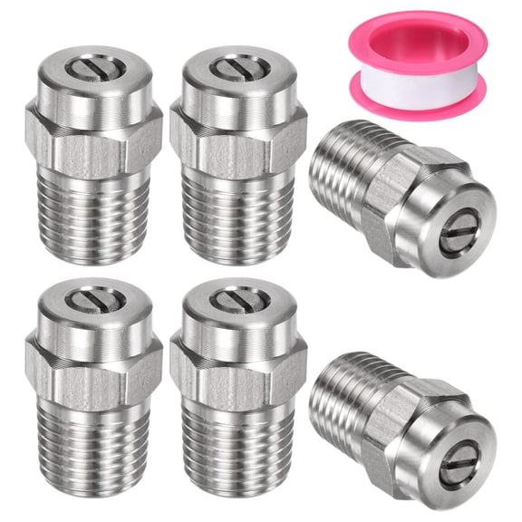Uxcell 6 Pack Surface Clean Tips - 25 Degree 1/4" NPT Male Pressure Washer Nozzles, Stainless Steel with Sealing Tape ( 0.977mm Orifice )