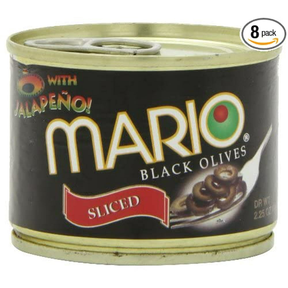 Mario Sliced Black Olives with Jalapeno, 2.25Ounce Cans (Pack of 8