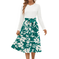 thumbnail image 3 of UVN Fall Dresses for Women Long Sleeve Crewneck Ribbed Casual Dress Ladies Floral Print Midi Dresses with Pockets, 3 of 8