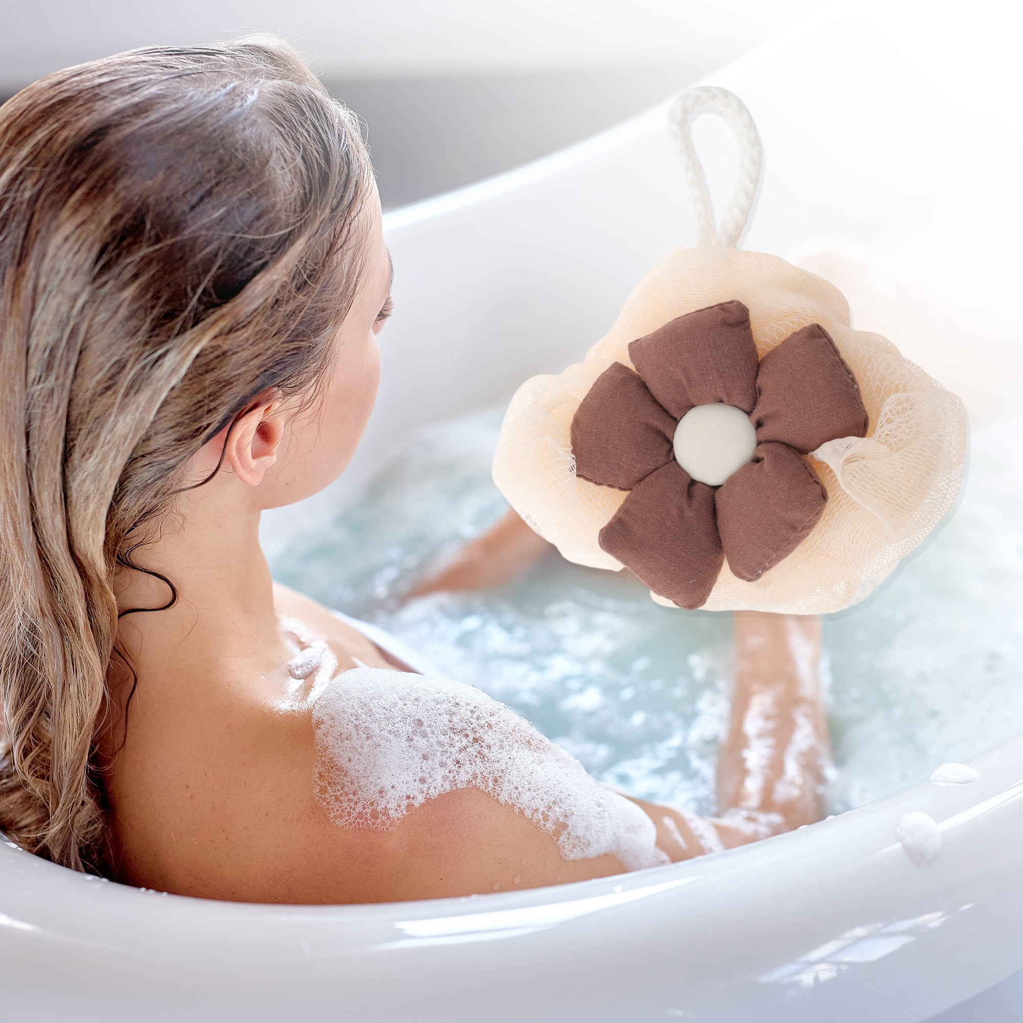 Unique Bargains Sunflowers Bath Shower Loofah Sponge 1 Pc Coffee Color