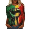 thumbnail image 2 of LYEAA Women African Diaspora Tee 3/4 Sleeve Round Neck Cotton Shirt Loose Fit Casual Cultural Apparel Black History Month Wear Multicolor XXXXL, 2 of 5