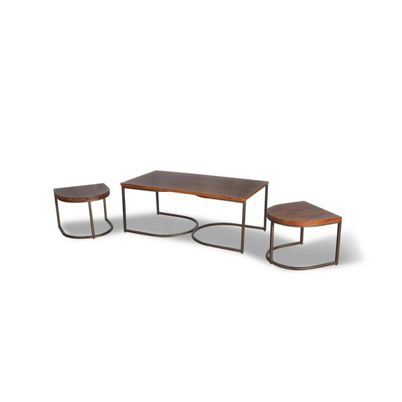 Posh Pollen Luton Modern Wood and Metal Nesting Coffee Table, 3 Piece, Brown