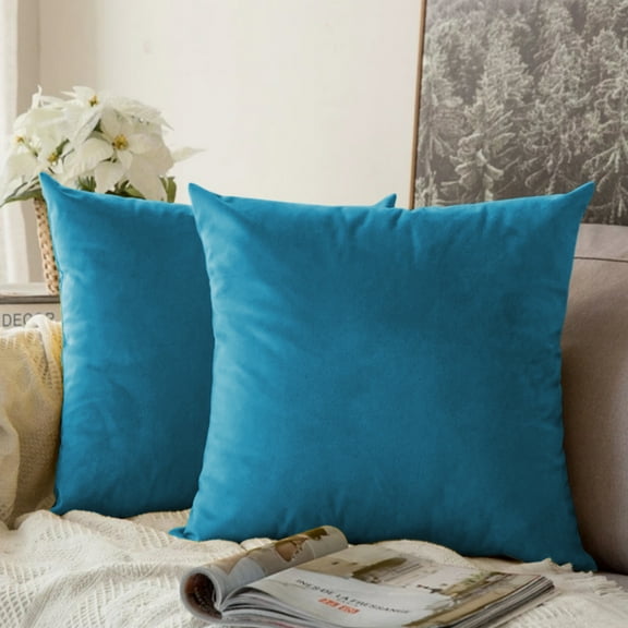 Toptie Set of 2 Velvet Pillow Covers 18" x 18", Throw Cushion Case for Sofa Bedroom (Teal)