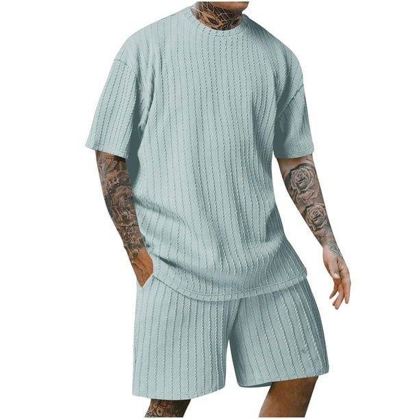 Traje Deportivo Perforado de los Hombres, Moda de Manga Corta Cuello Redondo de Ocio para el Desgaste Casual Y de Playa, Blusa Atlética de Poliéster Suave