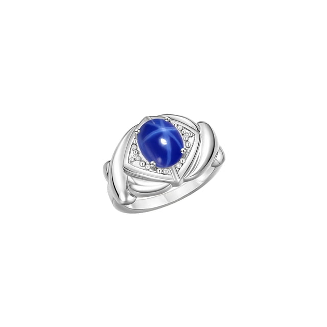 RYLOS Bagues pour Femmes Bague en Or Blanc 14K XOXO Câlins et Baisers Bague Pierre Précieuse 9x7 mm et Diamant Saphir Étoilé Bleu Bijoux pour Femmes Taille 8