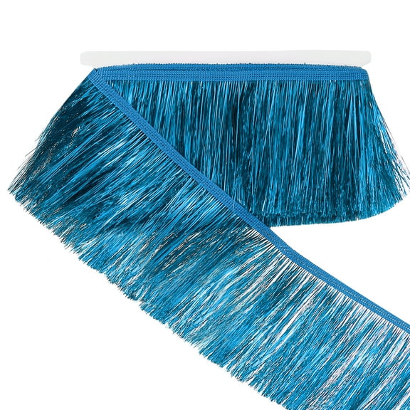 Uxcell 5.5 Yard of 4 Inch Shiny Tinsel Fringe Trim for DIY Latin Dance Costume, Peacock Blue