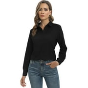 EFINNY Womens Button Down Shirts Long Sleeve Work Dress Shirts, Ladies V Neck Collared Business Casual Blouses