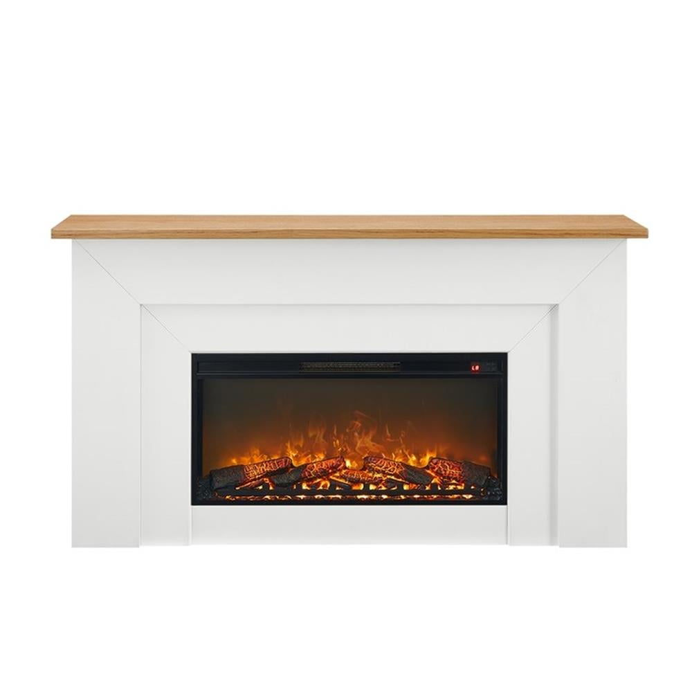 Bowery Hill 64" Wood Landscape Electric Fireplace in White and Oak