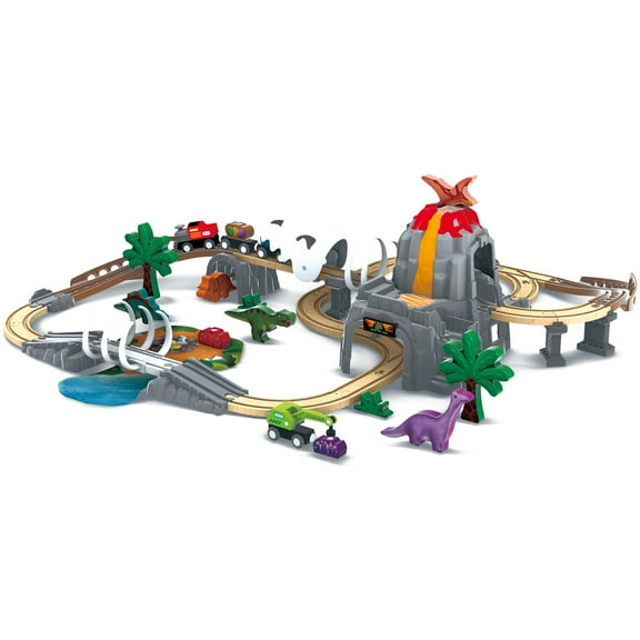 Hape: Dinosaur Railway Adventure Set - 61pc Train Playset, Glow-In-The-Dark, Sound Effects, Dino Figures, Prehistoric Railway Toy Set, Kids Ages 3 