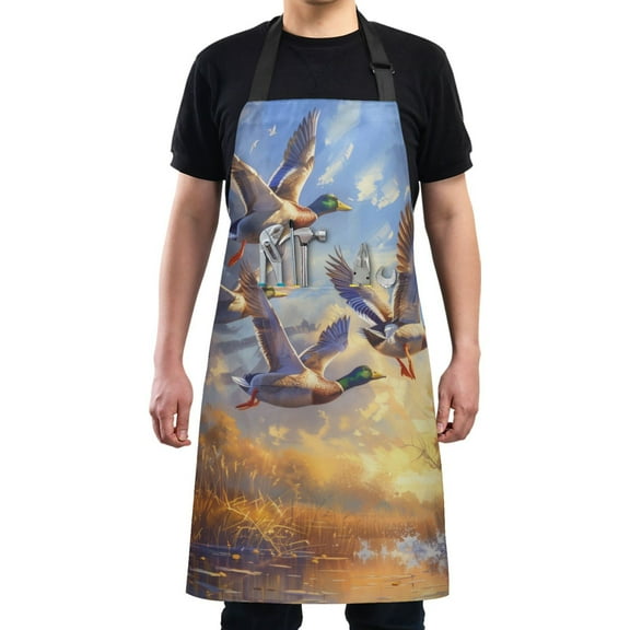 Kitchen Apron with 2 Pockets Adjustable waterproof Cooking Aprons for Women Men Chef Ducks Flying in Sky